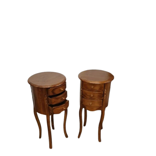 Bedside Table Round (Set) - Teak Wood