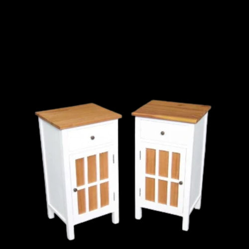 Bedside Cabinet Pair - Mindi Wood - White Natural Finish