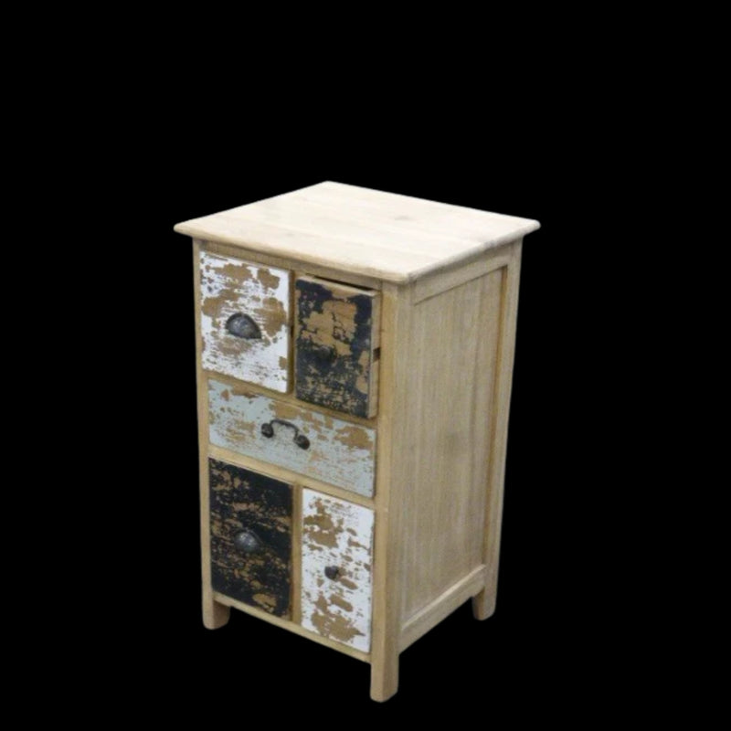 Bedside/Lamp Table - Mindi Wood - Five Drawer - Natural Wax Vintage
