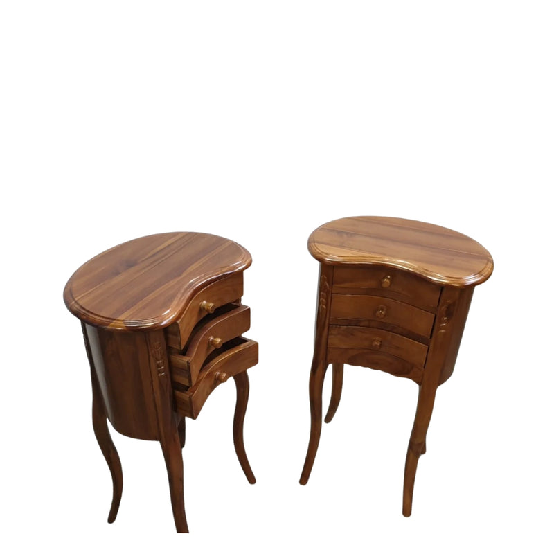Bedside Table Oval (Set) - Teak Wood