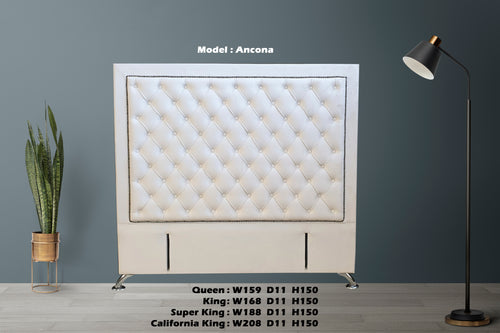 Ancona Buttoned Super King Headboard - Light Cream Velvet