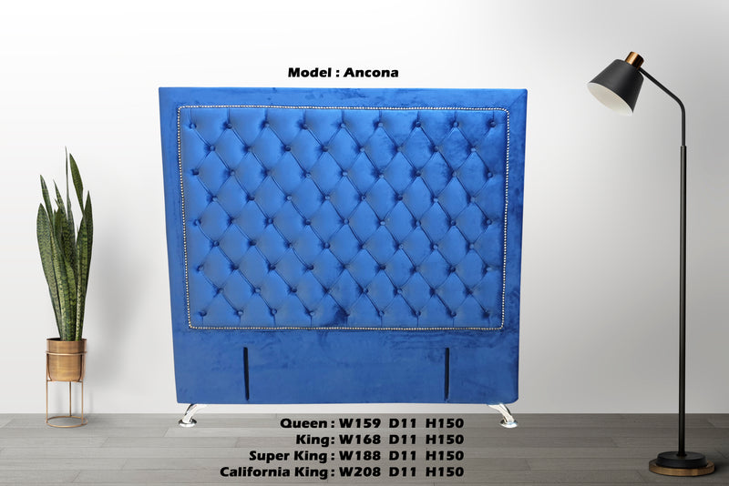 Ancona Buttoned Queen Headboard - Navy Blue Velvet