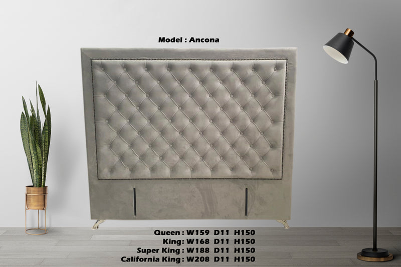 Ancona Buttoned Super King Headboard - Light Grey Velvet