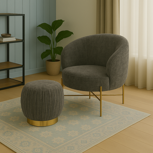Occasional Arm Chair with Ottoman - Dark Grey Fabric