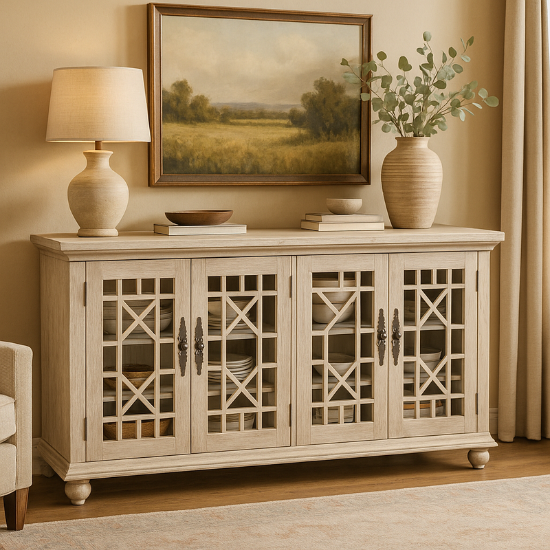 Buffet Cabinet - Mindi Wood - White Wash Finish - 160cms
