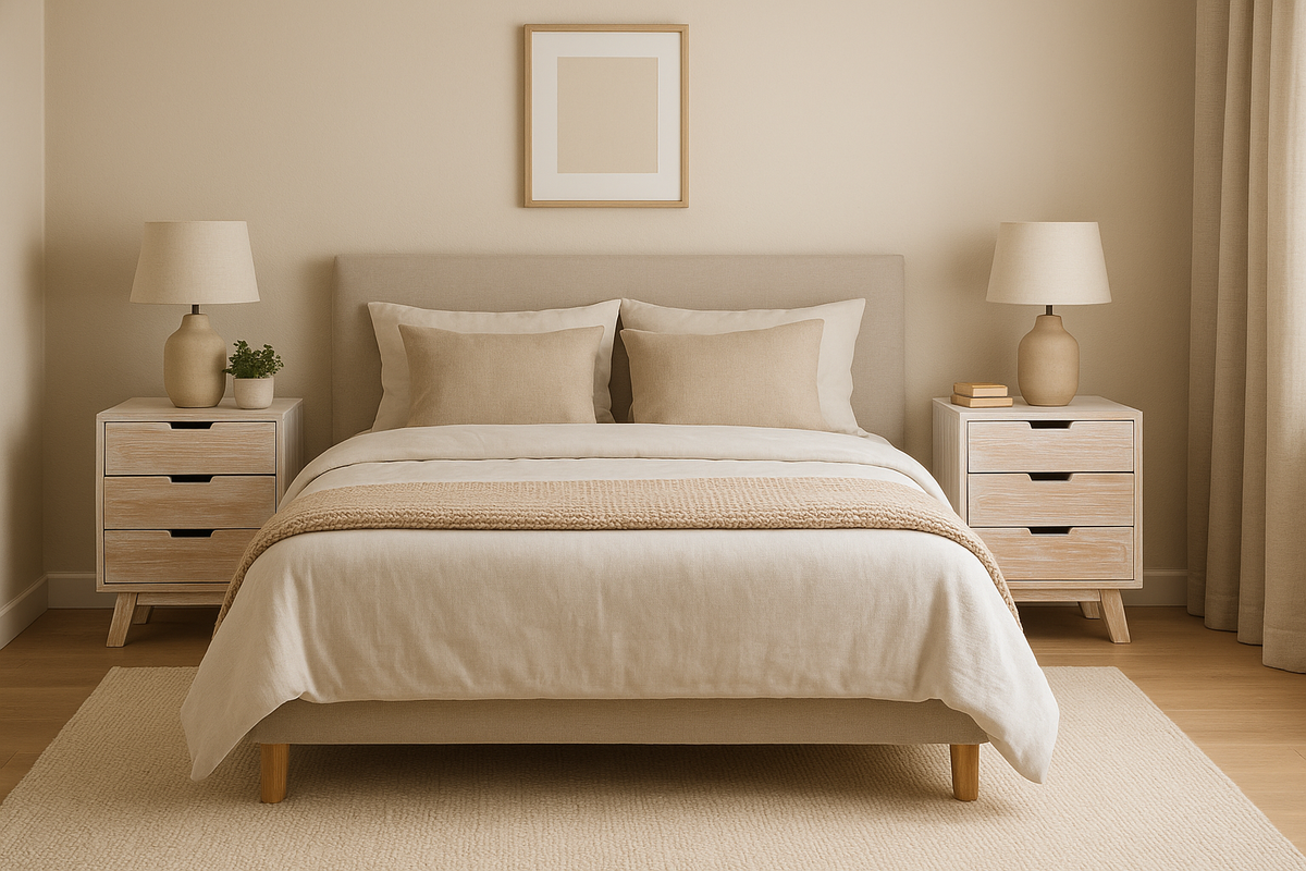 Bedside Cabinet Pair - Mindi Wood - White Wash Finish