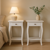 Minimalistic Bedside Cabinet Pair - Mindi Wood - White Wash Finish