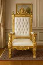Throne Chair (King/Queen Chair) - Mahogany Wood - Light Cream
