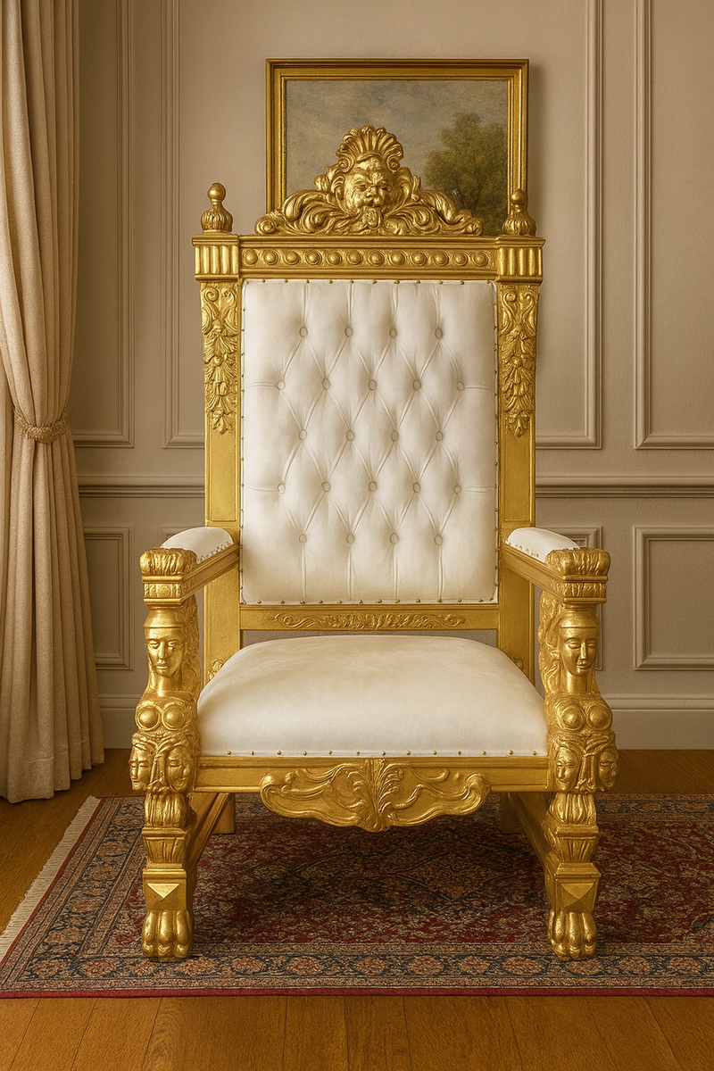 Throne Chair (King/Queen Chair) - Mahogany Wood - Light Cream