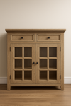 Rustic Wooden Storage Cabinet with Glass Doors