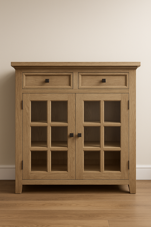 Rustic Wooden Storage Cabinet with Glass Doors