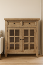 Rustic Wooden Storage Cabinet with Glass Doors