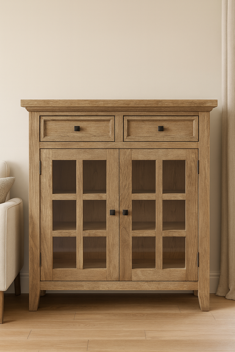 Rustic Wooden Storage Cabinet with Glass Doors