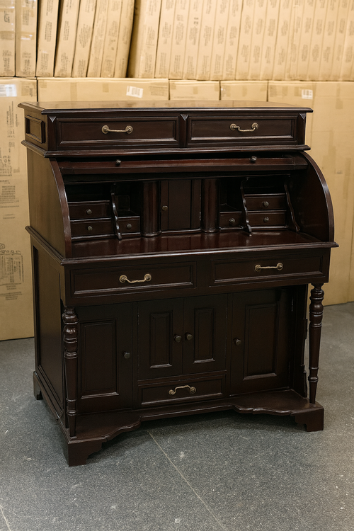 Classic Roll-Top Writing Desk – Dark Mahogany