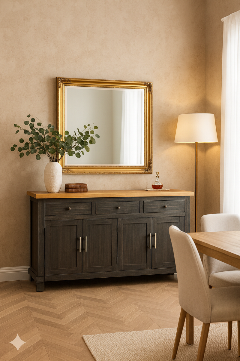 Buffet/Side Table - Rustic Black Sideboard with Natural Finish Top