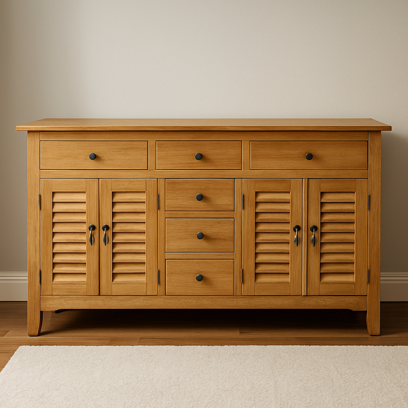 Louver Buffet Cabinet – Natural Finish - Mindi Wood