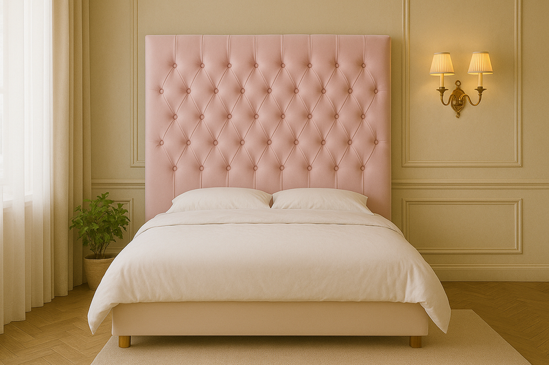 Dahlia Buttoned Queen Headboard - Pink Velvet
