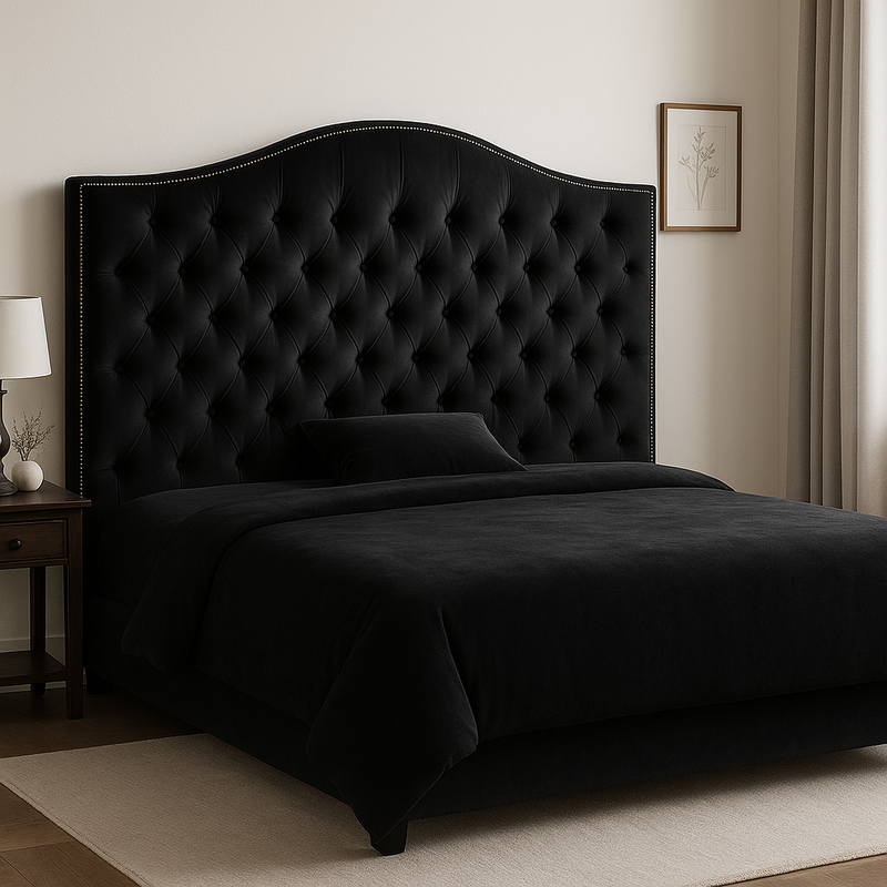 Nero Buttoned Queen Headboard - Black Velvet