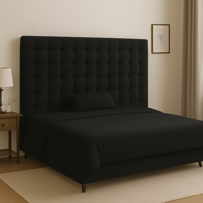 Maison Buttoned King Headboard - Black Velvet