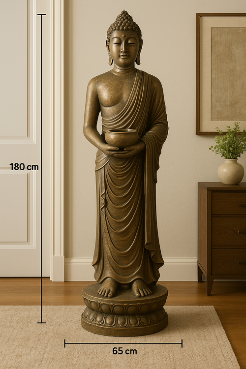 STANDING BUDDHA STATUE (FIBER CEMENT) - ANTIQUE GOLD