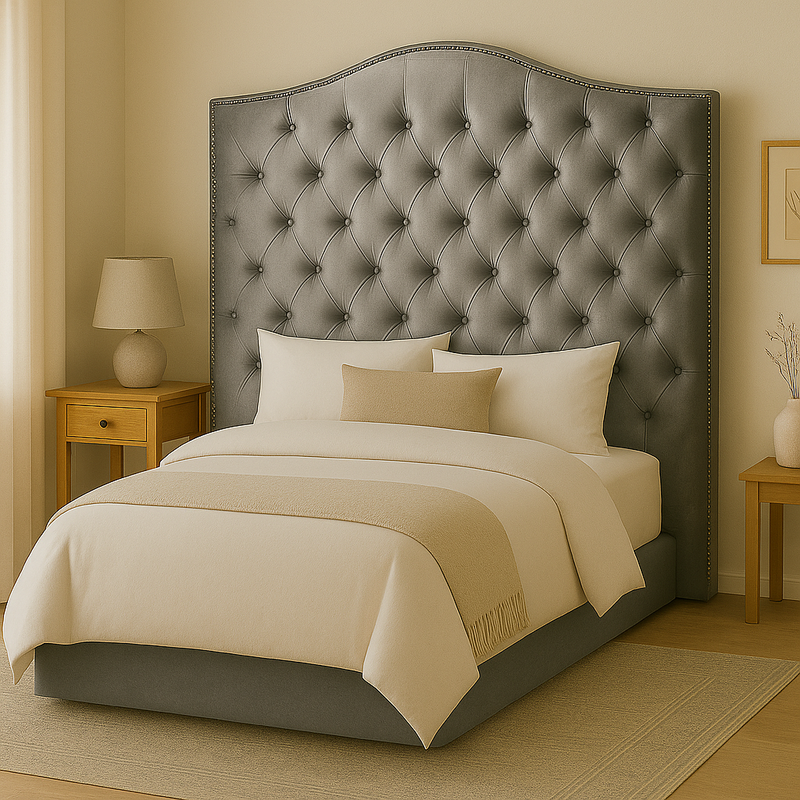 Nero Buttoned Queen Headboard - Dark Grey Velvet