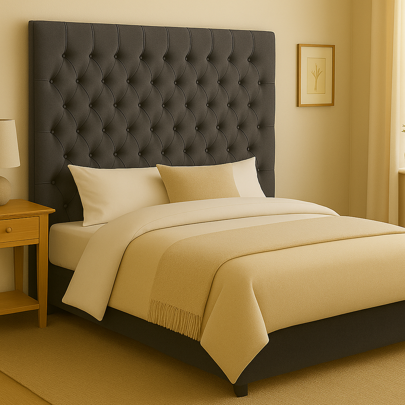 Dahlia Buttoned Super King Headboard - Dark Grey Fabric