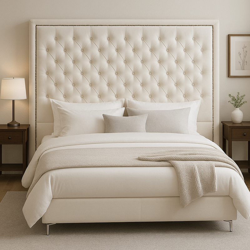 Ancona Buttoned Super King Headboard - Light Cream Velvet