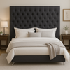 Dahlia Buttoned Double Headboard - Dark Grey Fabric