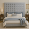 Maison Buttoned Queen Headboard - Light Grey Fabric