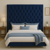 Dahlia Buttoned King Headboard - NAVY BLUE Velvet