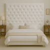 Dahlia Buttoned Super King Headboard -  Light Cream velvet