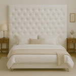 Dahlia Buttoned Super King Headboard -  Light Cream velvet