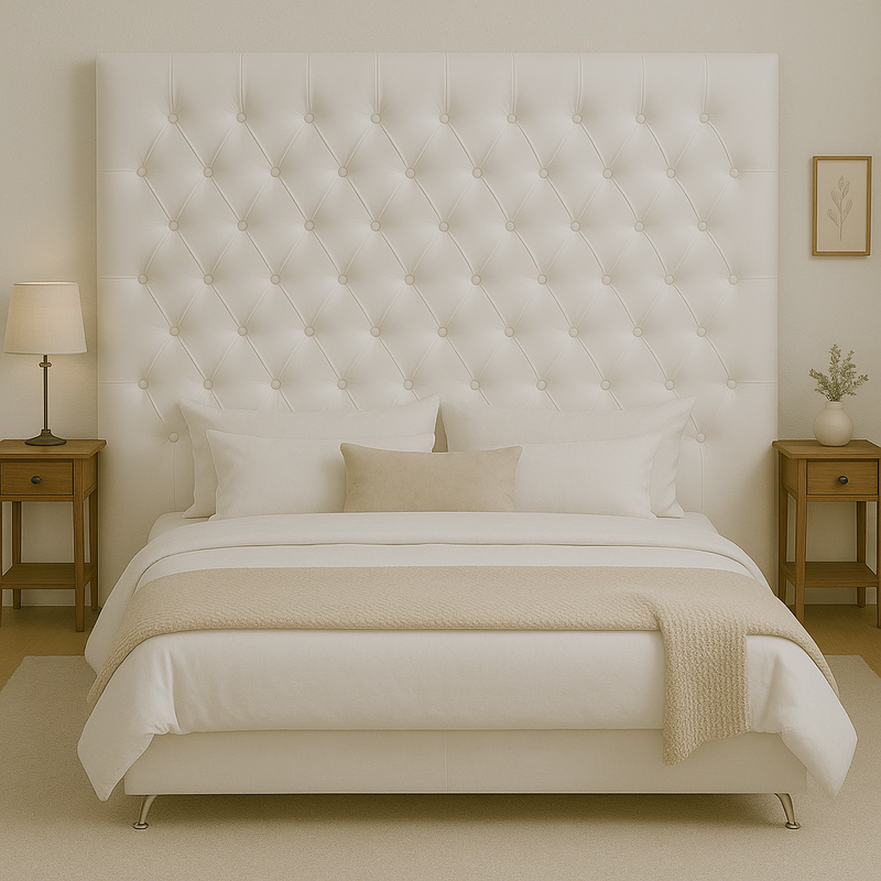 Dahlia Buttoned Super King Headboard -  Light Cream velvet