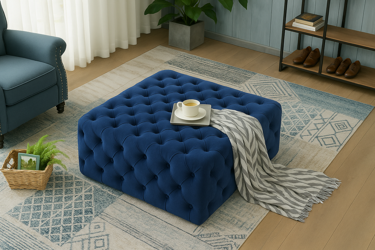 Square Ottoman / Coffee Stand - Navy Blue Velvet