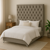 Dahlia Buttoned Super King Headboard - Stone Grey Velvet