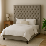 Dahlia Buttoned Super King Headboard - Stone Grey Velvet