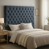 Dahlia Buttoned Queen Headboard - Blueish Grey Velvet