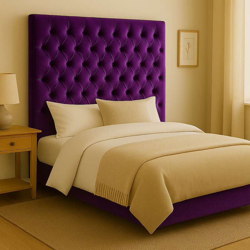 Dahlia Buttoned King Single Headboard - Purple Velvet