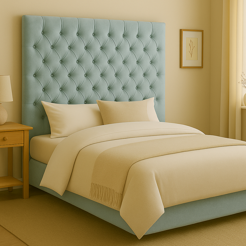Dahlia Buttoned King Headboard - Light SEA BLUE  Velvet