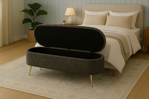 LONG OTTOMAN / STORAGE (Dark grey Fabric)