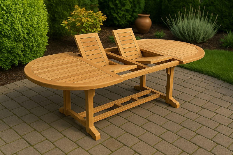 OVAL TEAK WOODEN TABLE - 200/300(120CM DEPTH) - TABLE ONLY