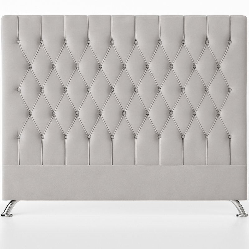 Dahlia Buttoned Headboard Light Grey Velvet - Super King
