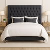 Dahlia Buttoned King Headboard - Dark Grey Fabric