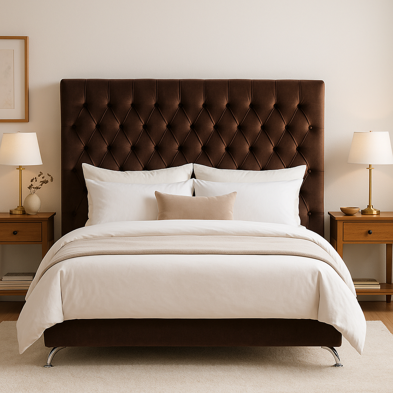 Dahlia Buttoned Super King Headboard - Coffee Brown Velvet