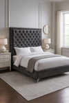 Ancona Buttoned Queen Headboard - Dark Grey Velvet