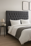 Dahlia Buttoned Queen Headboard - Dark Grey Fabric