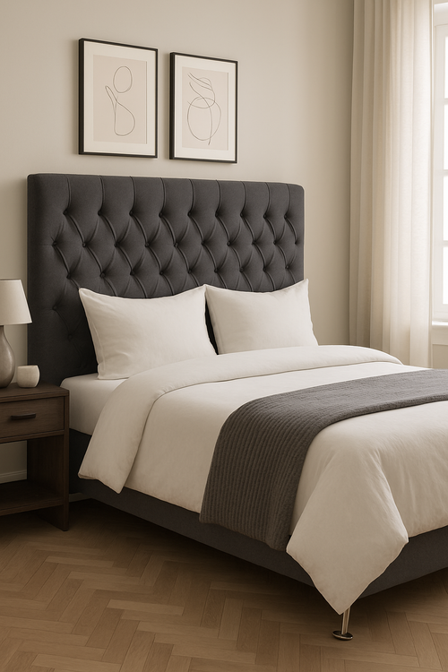 Dahlia Buttoned Queen Headboard - Dark Grey Fabric