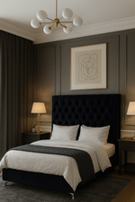 Dahlia Buttoned Super King Headboard - Black Velvet