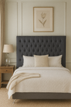 Dahlia Buttoned King Single Headboard - Dark Grey Fabric