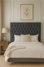 Dahlia Buttoned King Single Headboard - Dark Grey Fabric